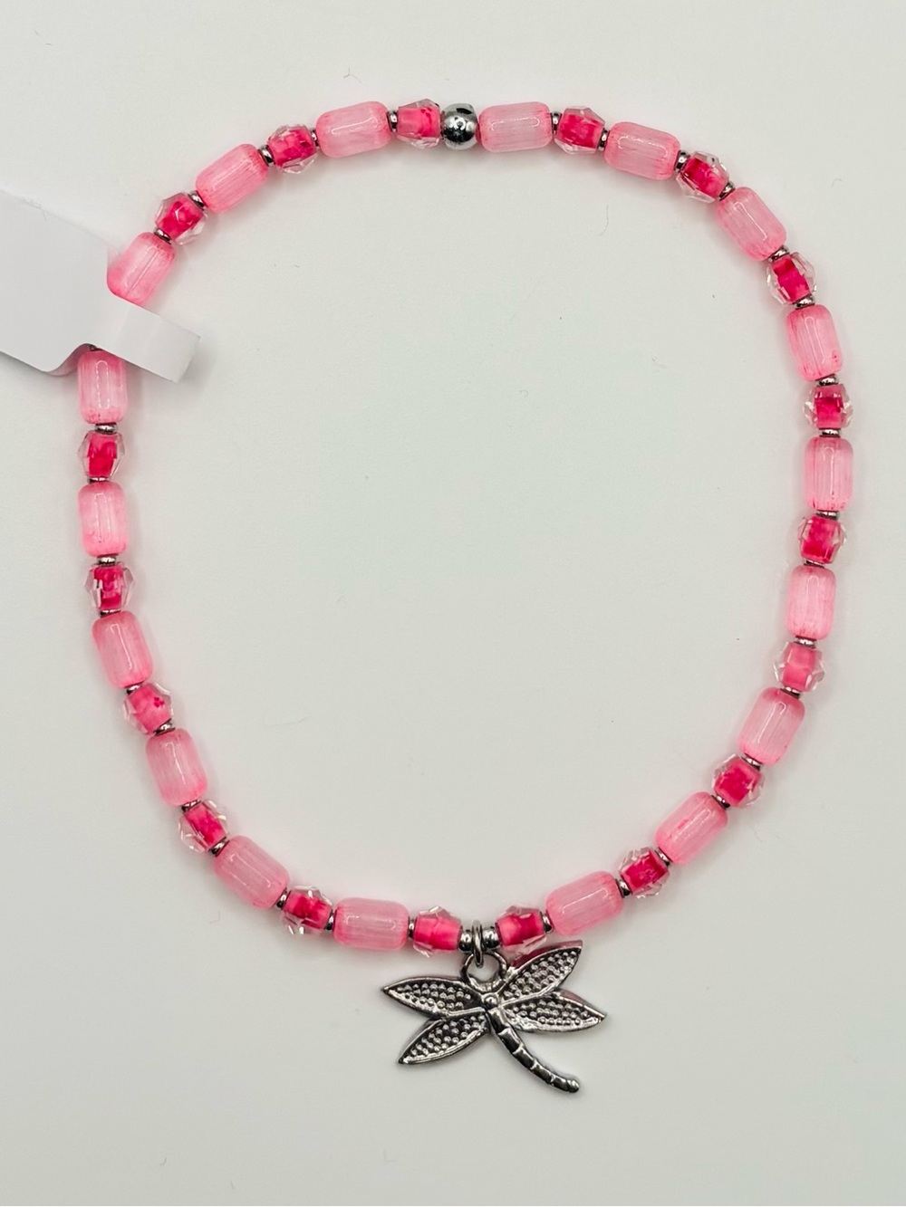 *ANKLET* S.Steel Dragonfly & Pink Cat’s Eye Glass Stretchy Anklet - Picture 2 of 4